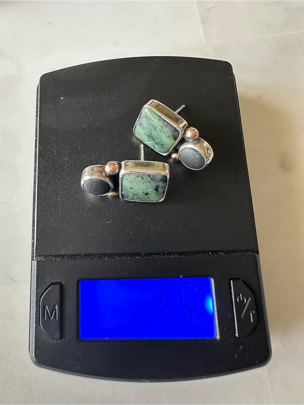 Natural nephrite Jade Earrings in Sterling Silver 925 & 14K Gold Accents - Picture 8 of 8